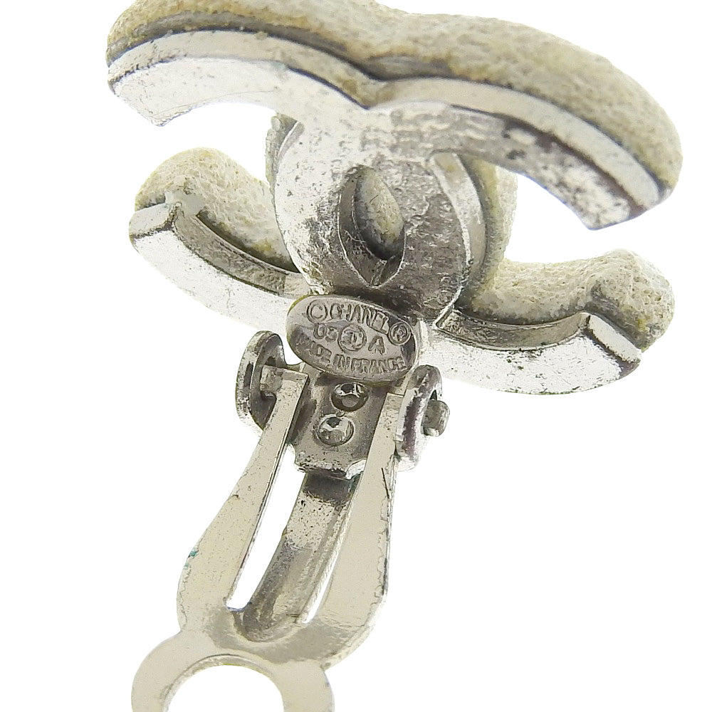 CHANEL Earring metallic White COCO Mark Women Used Authentic