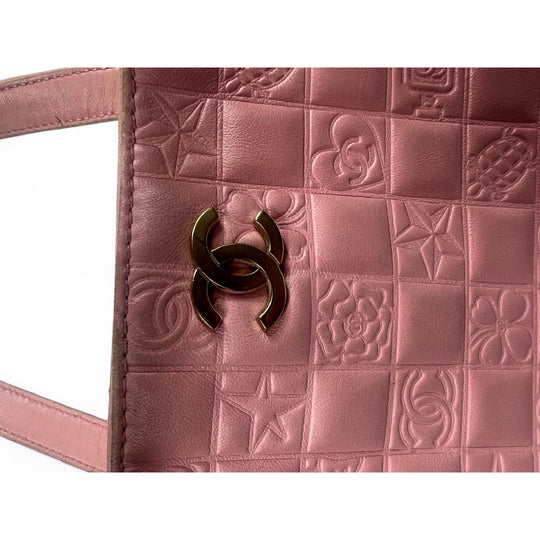 Chanel Pink Leather Tote Bag CC Logo Quilted Handbag Women's Vintage Shoulder Purse