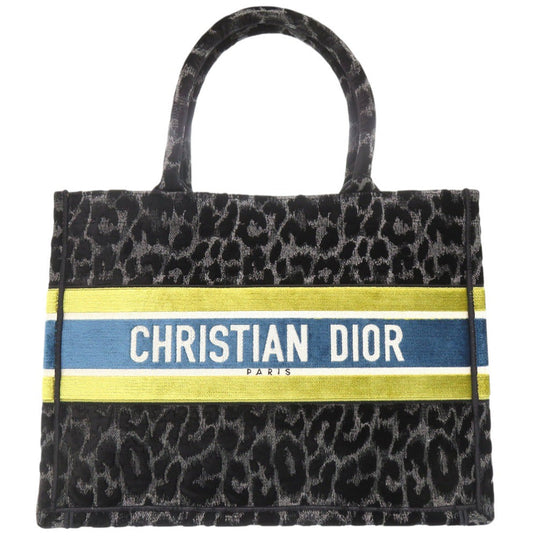 Christian Dior Tote Bag Velor black Velour Book Tote Leopard Print Medium Tote Bag Women(Unisex) Used Authentic