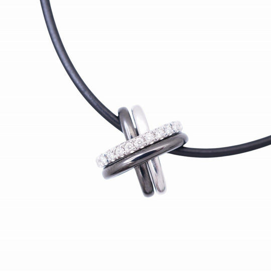 MIKIMOTO Necklace K18 White Gold, Diamond black Cross diamond Women Used Authentic