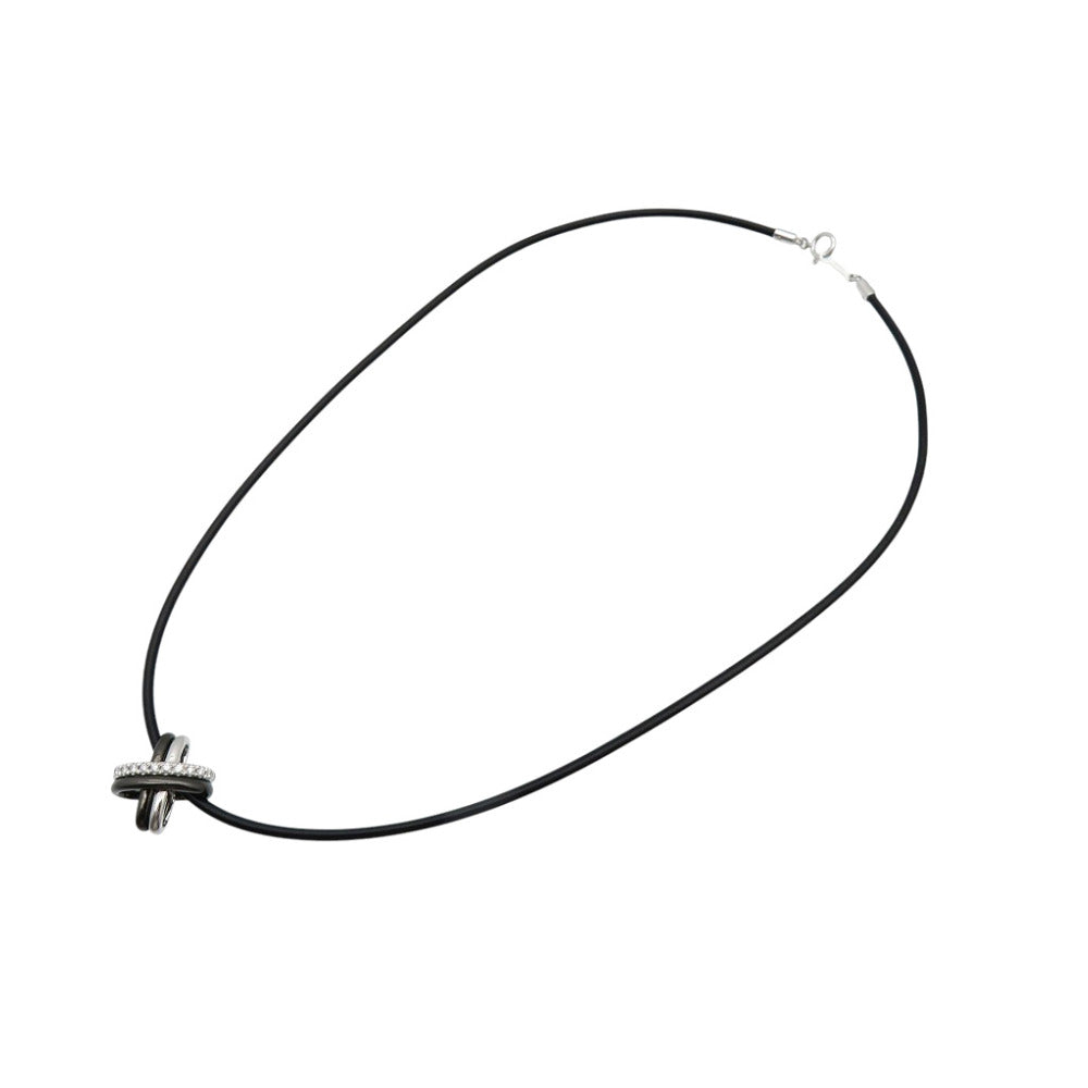 MIKIMOTO Necklace K18 White Gold, Diamond black Cross diamond Women Used Authentic