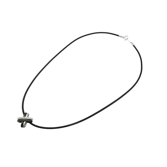 MIKIMOTO Necklace K18 White Gold, Diamond black Cross diamond Women Used Authentic