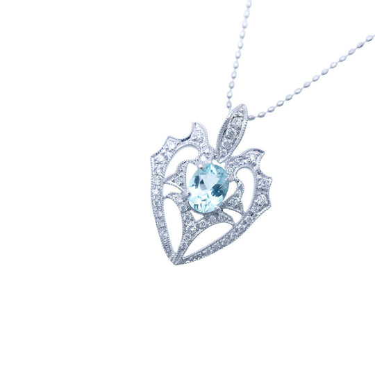 JEWELRY Necklace K18 White Gold, Diamond blue Paraiba tourmaline 0.47ct diamond 0.20ct K18WG Pendant Necklace Women Used Authentic