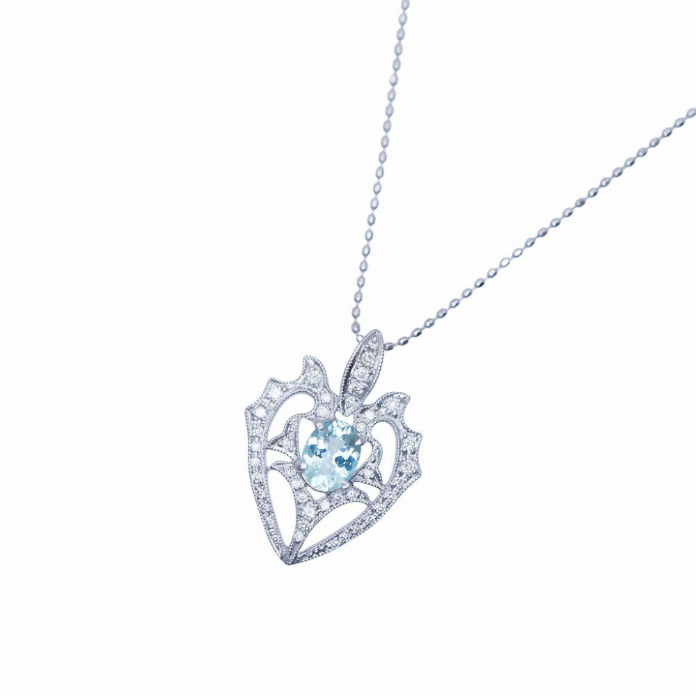 JEWELRY Necklace K18 White Gold, Diamond blue Paraiba tourmaline 0.47ct diamond 0.20ct K18WG Pendant Necklace Women Used Authentic