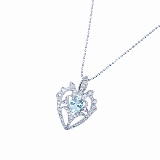 JEWELRY Necklace K18 White Gold, Diamond blue Paraiba tourmaline 0.47ct diamond 0.20ct K18WG Pendant Necklace Women Used Authentic