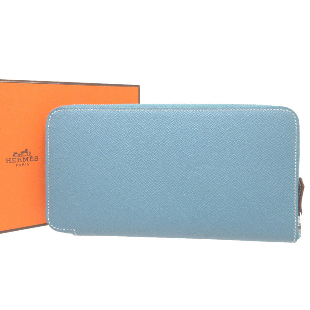 HERMES Long Wallet Purse Epsom Blue gene Zip Around Azap long silk in unisex(Unisex) Used Authentic