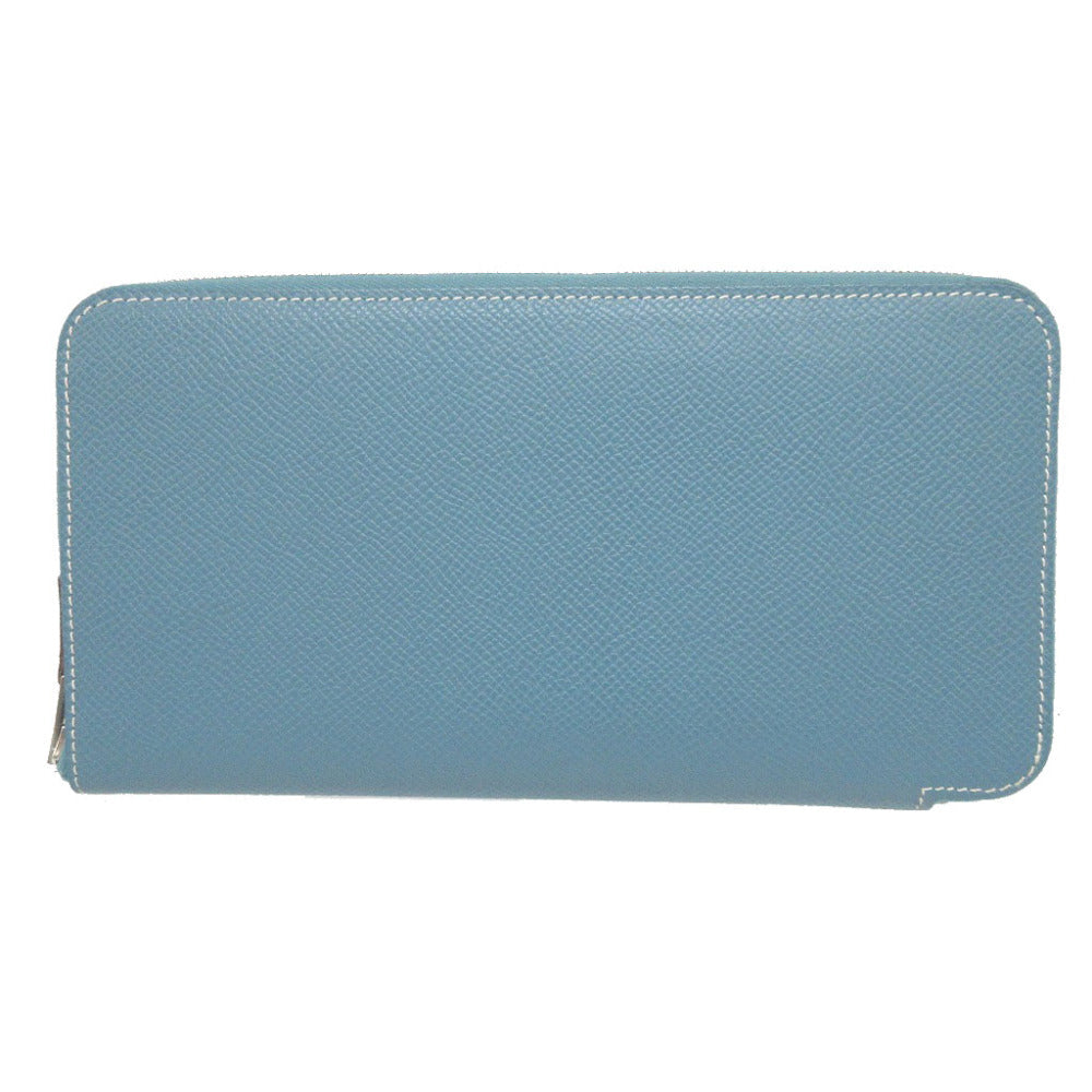 HERMES Long Wallet Purse Epsom Blue gene Zip Around Azap long silk in unisex(Unisex) Used Authentic