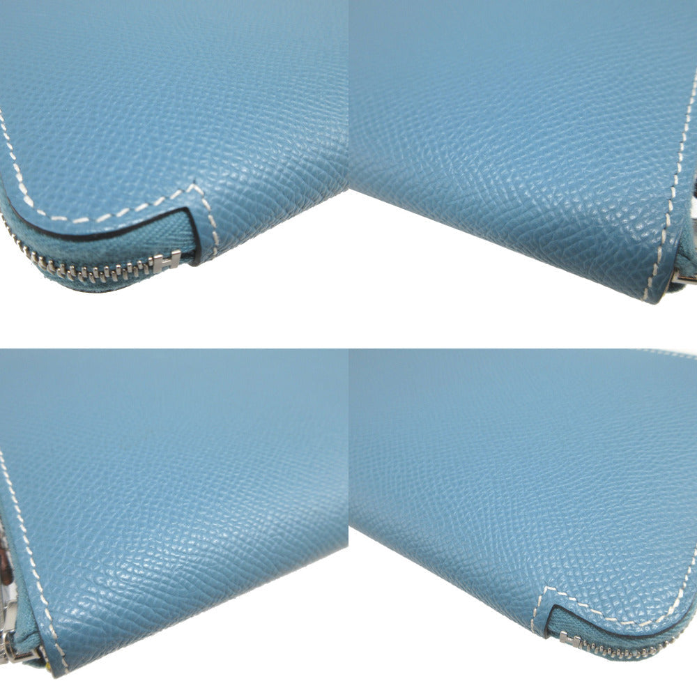 HERMES Long Wallet Purse Epsom Blue gene Zip Around Azap long silk in unisex(Unisex) Used Authentic