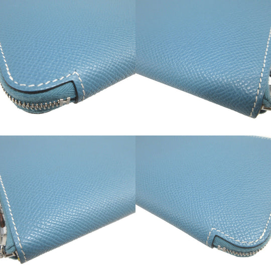 HERMES Long Wallet Purse Epsom Blue gene Zip Around Azap long silk in unisex(Unisex) Used Authentic