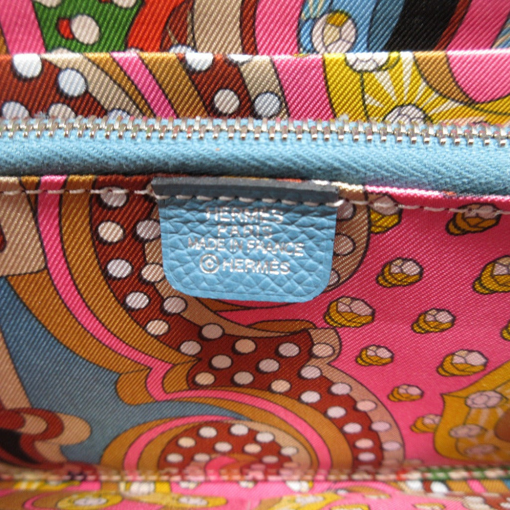 HERMES Long Wallet Purse Epsom Blue gene Zip Around Azap long silk in unisex(Unisex) Used Authentic