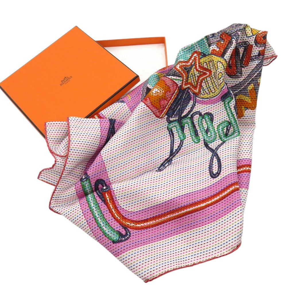 HERMES scarf silk black Carre70 Chevaloscope Neon Pointier Chevaloscope Neon Women Used Authentic