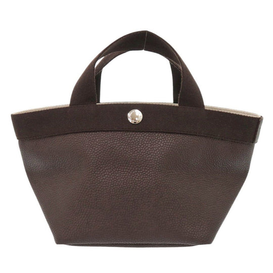 Herve Chapelier Handbag 701GP Leather, Pebbled Grain Coated Canvas Brown Luxe Boat-shaped Tote S Women Used Authentic
