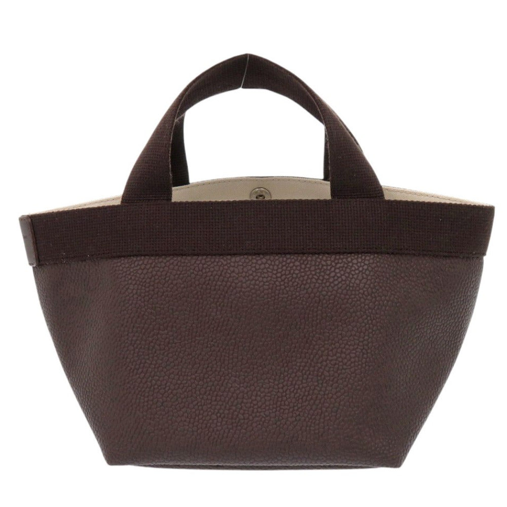 Herve Chapelier Handbag 701GP Leather, Pebbled Grain Coated Canvas Brown Luxe Boat-shaped Tote S Women Used Authentic