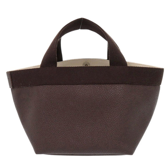 Herve Chapelier Handbag 701GP Leather, Pebbled Grain Coated Canvas Brown Luxe Boat-shaped Tote S Women Used Authentic