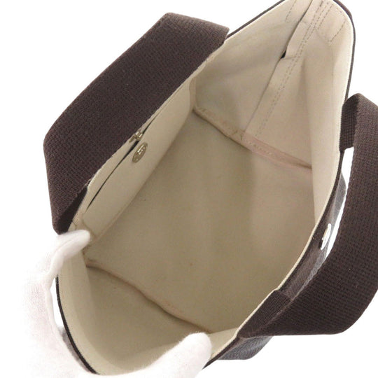 Herve Chapelier Handbag 701GP Leather, Pebbled Grain Coated Canvas Brown Luxe Boat-shaped Tote S Women Used Authentic
