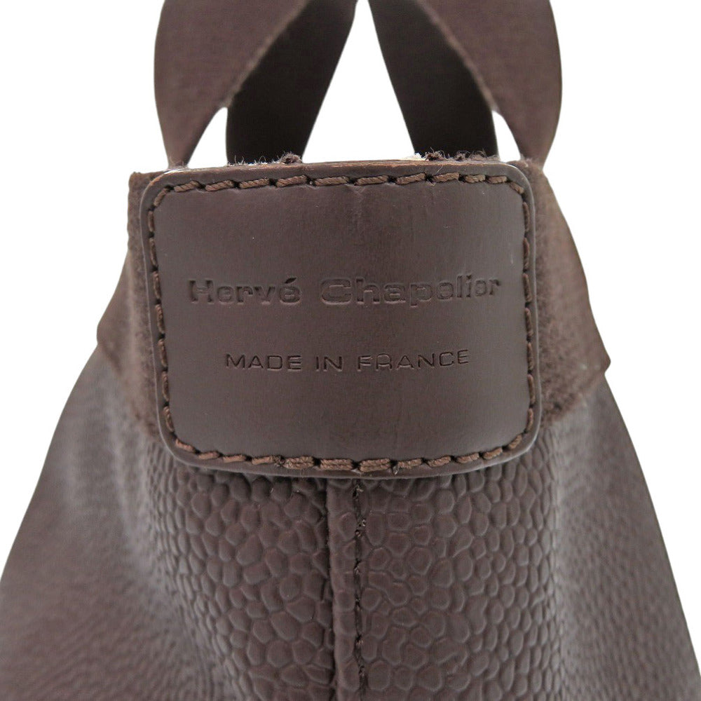 Herve Chapelier Handbag 701GP Leather, Pebbled Grain Coated Canvas Brown Luxe Boat-shaped Tote S Women Used Authentic