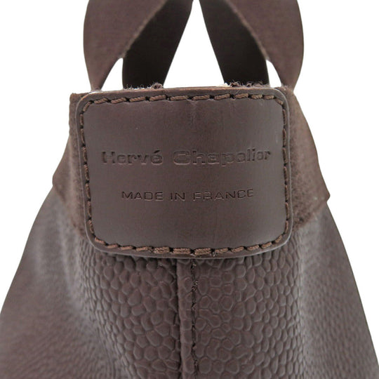 Herve Chapelier Handbag 701GP Leather, Pebbled Grain Coated Canvas Brown Luxe Boat-shaped Tote S Women Used Authentic