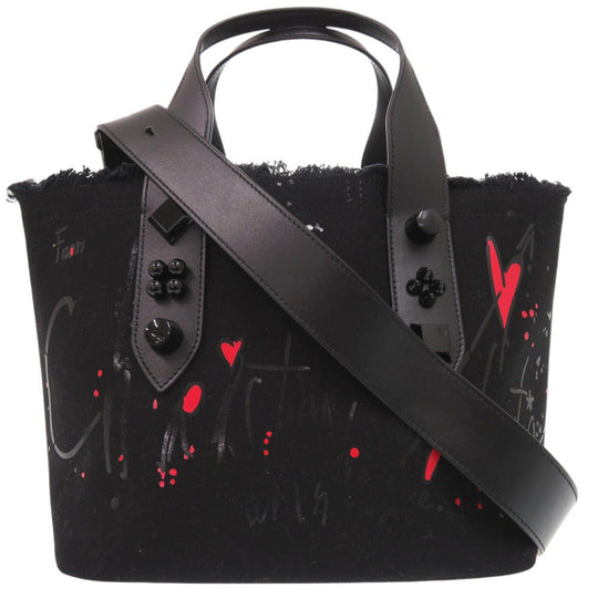 Christian Louboutin Tote Bag 3215121 Cotton canvas black 2WAY Shoulder Bag Frangibus Women Used Authentic