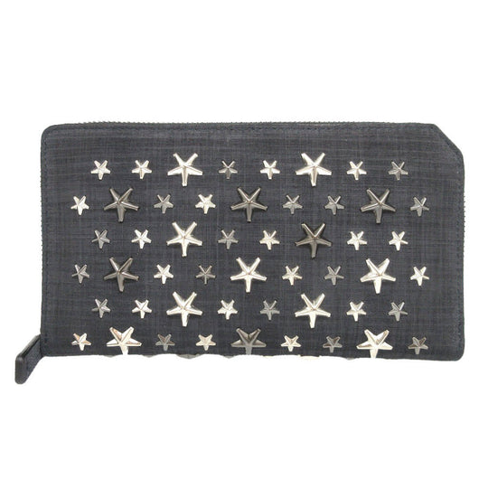JIMMY CHOO Long Wallet Purse canvas Navy Zip Around Star Studs CARNABY unisex(Unisex) Used Authentic