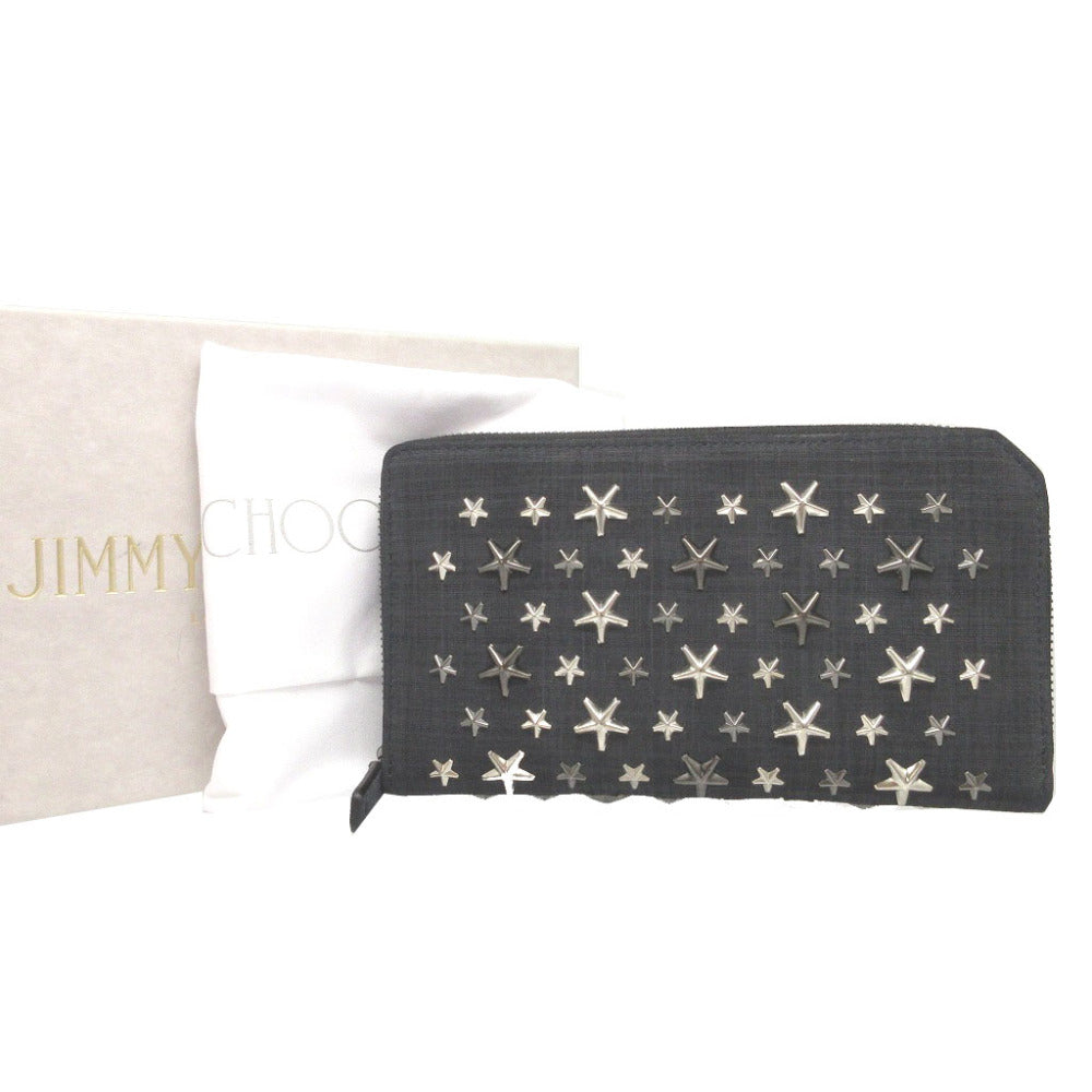 JIMMY CHOO Long Wallet Purse canvas Navy Zip Around Star Studs CARNABY unisex(Unisex) Used Authentic