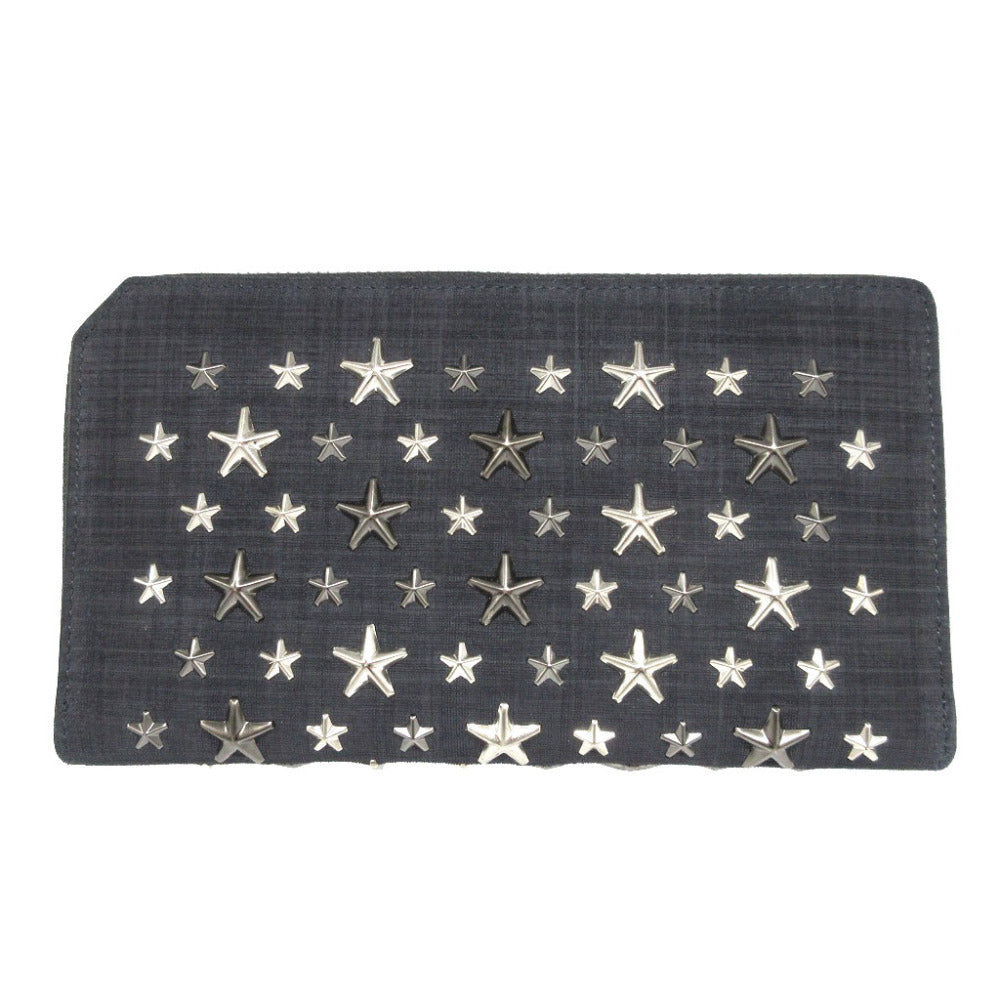 JIMMY CHOO Long Wallet Purse canvas Navy Zip Around Star Studs CARNABY unisex(Unisex) Used Authentic