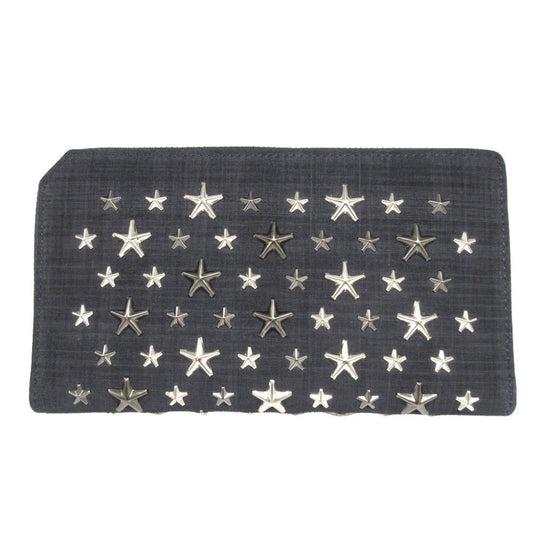 JIMMY CHOO Long Wallet Purse canvas Navy Zip Around Star Studs CARNABY unisex(Unisex) Used Authentic