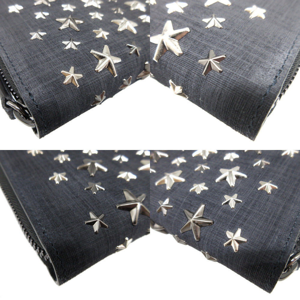 JIMMY CHOO Long Wallet Purse canvas Navy Zip Around Star Studs CARNABY unisex(Unisex) Used Authentic