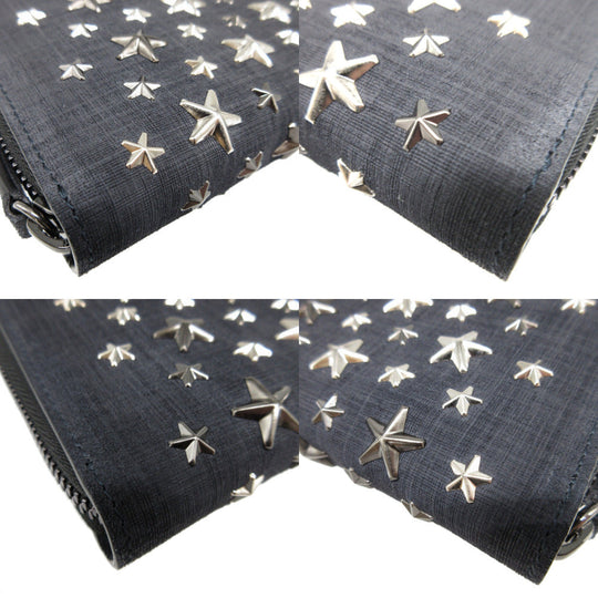JIMMY CHOO Long Wallet Purse canvas Navy Zip Around Star Studs CARNABY unisex(Unisex) Used Authentic