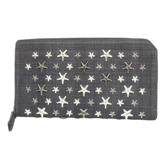 JIMMY CHOO Long Wallet Purse canvas Navy Zip Around Star Studs CARNABY unisex(Unisex) Used Authentic