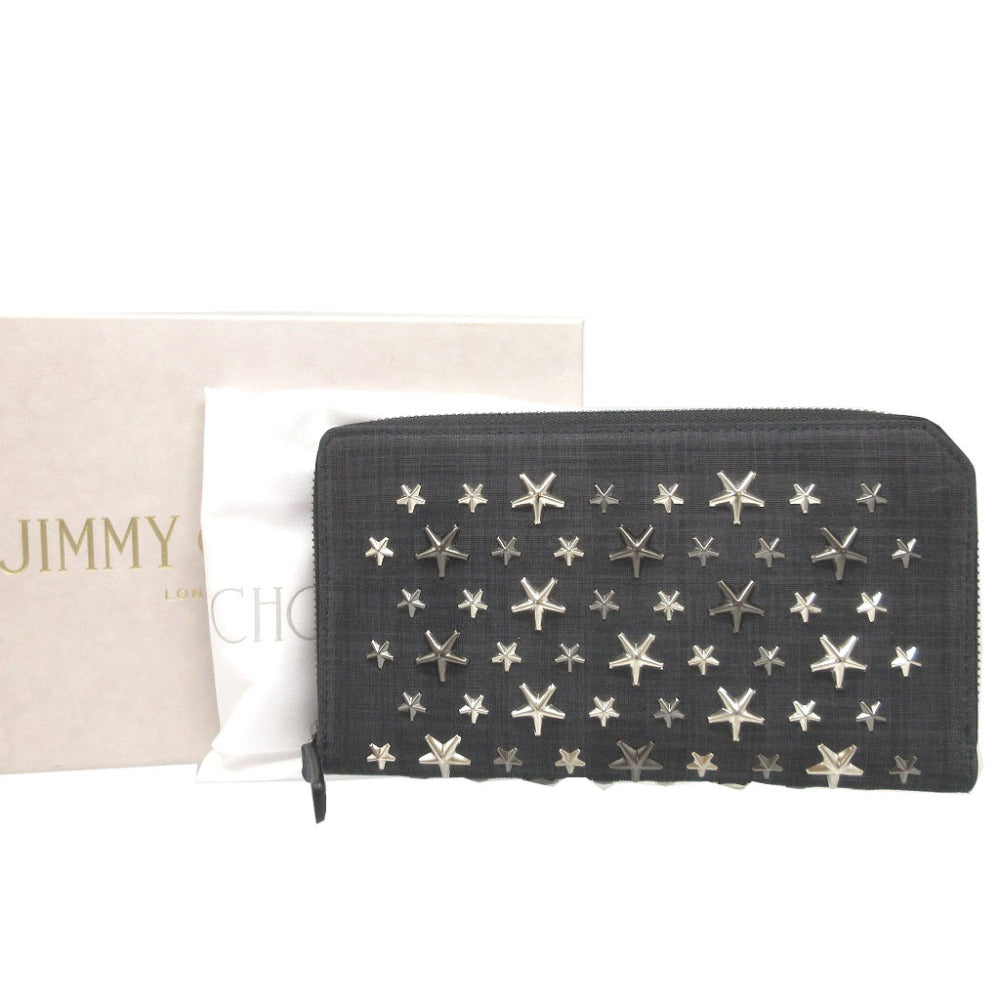 JIMMY CHOO Long Wallet Purse canvas Navy Zip Around Star Studs CARNABY unisex(Unisex) Used Authentic