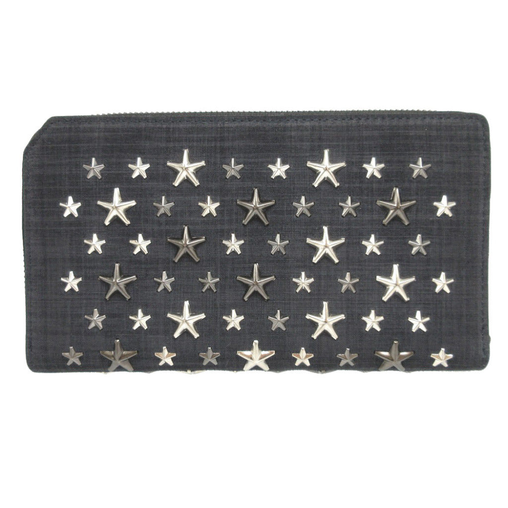 JIMMY CHOO Long Wallet Purse canvas Navy Zip Around Star Studs CARNABY unisex(Unisex) Used Authentic