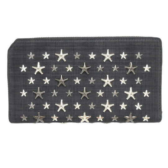 JIMMY CHOO Long Wallet Purse canvas Navy Zip Around Star Studs CARNABY unisex(Unisex) Used Authentic