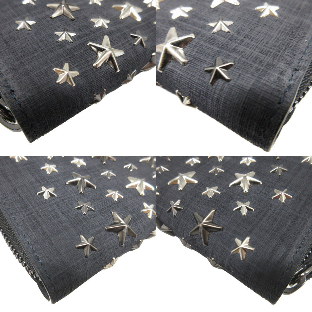 JIMMY CHOO Long Wallet Purse canvas Navy Zip Around Star Studs CARNABY unisex(Unisex) Used Authentic
