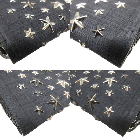 JIMMY CHOO Long Wallet Purse canvas Navy Zip Around Star Studs CARNABY unisex(Unisex) Used Authentic