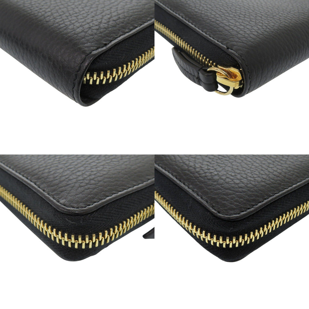 GUCCI Long Wallet Purse 456117 leather black Zip Around GG Marmont Women Used Authentic