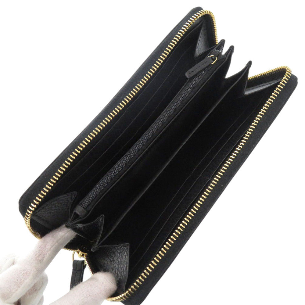 GUCCI Long Wallet Purse 456117 leather black Zip Around GG Marmont Women Used Authentic