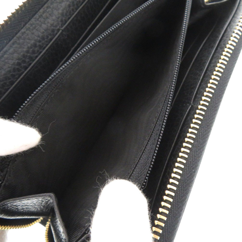 GUCCI Long Wallet Purse 456117 leather black Zip Around GG Marmont Women Used Authentic