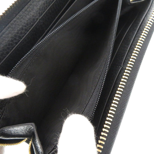 GUCCI Long Wallet Purse 456117 leather black Zip Around GG Marmont Women Used Authentic