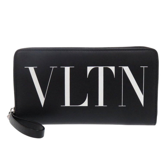 Valentino Garavani Long Wallet Purse XY2P0570 leather black Zip Around VLTN logo mens Used Authentic