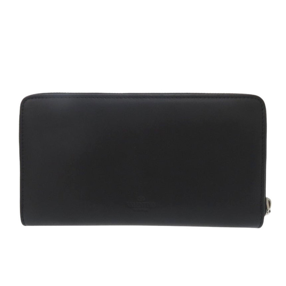 Valentino Garavani Long Wallet Purse XY2P0570 leather black Zip Around VLTN logo mens Used Authentic