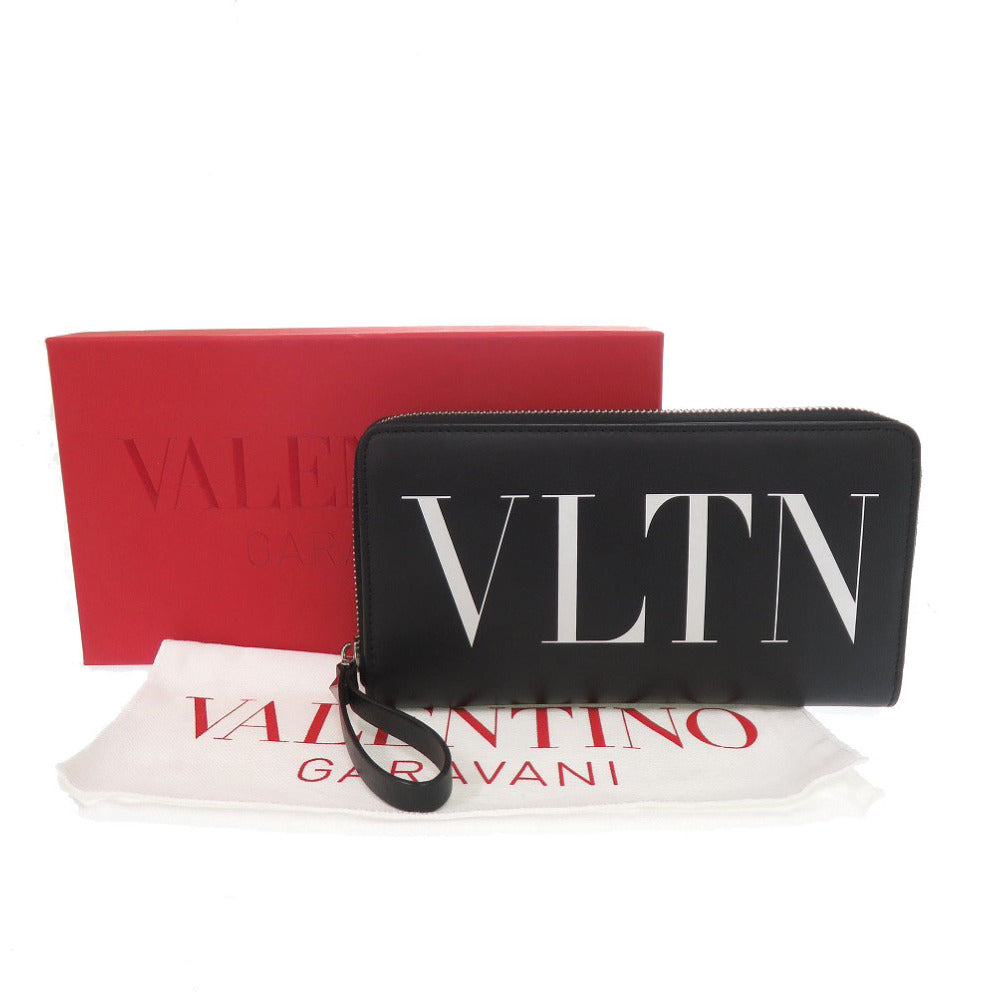 Valentino Garavani Long Wallet Purse XY2P0570 leather black Zip Around VLTN logo mens Used Authentic