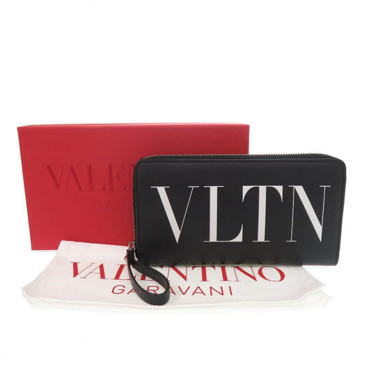 Valentino Garavani Long Wallet Purse XY2P0570 leather black Zip Around VLTN logo mens Used Authentic