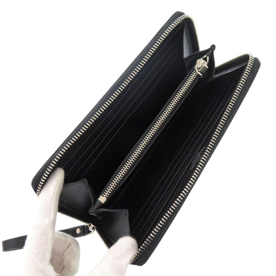 Valentino Garavani Long Wallet Purse XY2P0570 leather black Zip Around VLTN logo mens Used Authentic