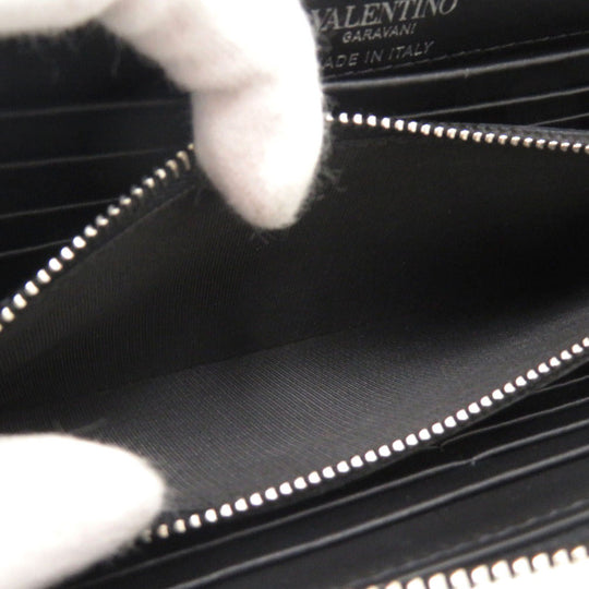 Valentino Garavani Long Wallet Purse XY2P0570 leather black Zip Around VLTN logo mens Used Authentic