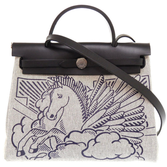 HERMES Handbag Toile H, Vash Hunter Blue indigo Herbag Zip 31 PM Pegasus Pop Women Used Authentic
