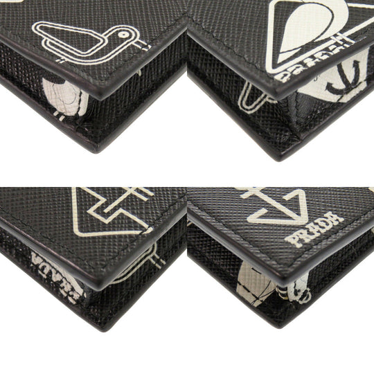 PRADA Shoulder Bag 2ZH068 Safiano leather black Smartphone Shoulder Marine Pattern Seagull iPhone case Smartphone case Women Used Authentic