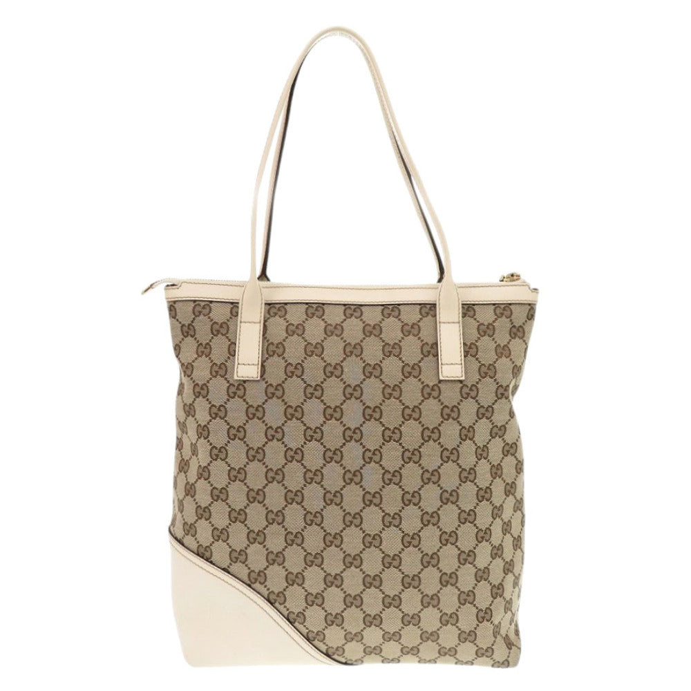 GUCCI Tote Bag GG canvas, leather beige Women Used Authentic