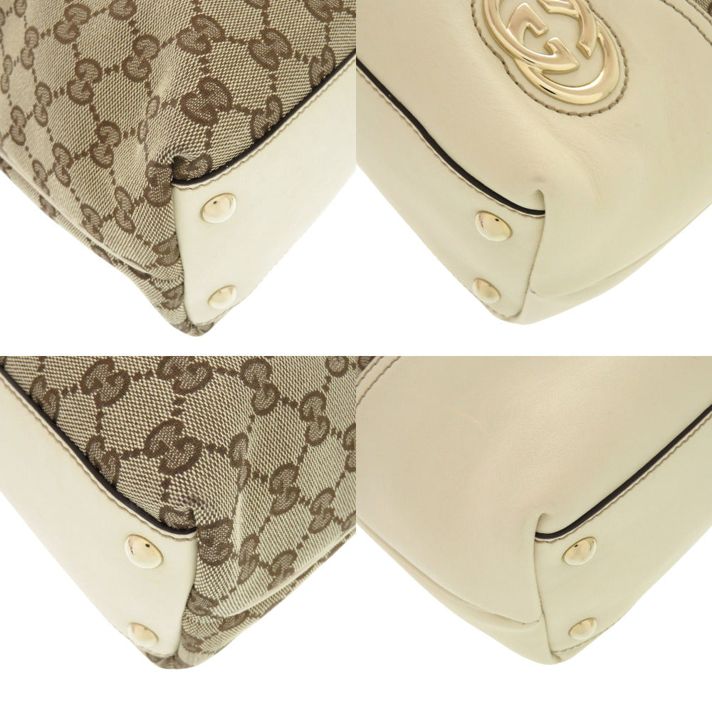 GUCCI Tote Bag GG canvas, leather beige Women Used Authentic