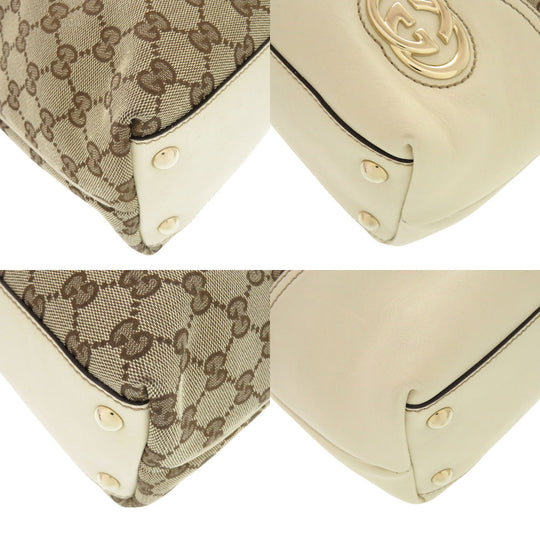GUCCI Tote Bag GG canvas, leather beige Women Used Authentic