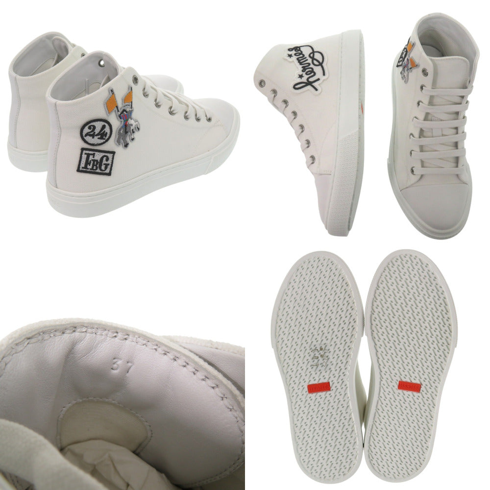 HERMES sneakers 241178Z Cotton canvas white Illico embroidered patch high top Iriko Women 37 Used Authentic